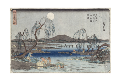 Catching Fish by Moonlight on the Tama River, from a Series 'snow, Moon and Flowers' ('settsu… Giclee Print by Ando Hiroshige