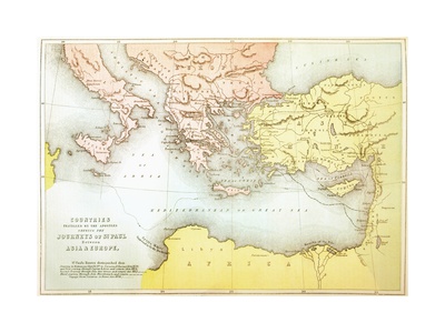 Countries Travelled by the Apostles and Showing the Journeys of St. Paul Between Asia and Europe Giclee Print