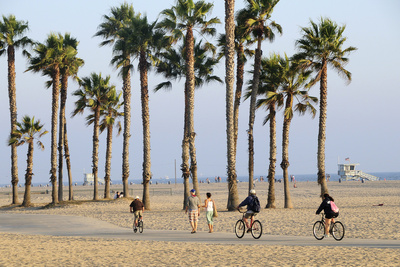 People Cycling the South Bay Cycle Route in the Town of Santa Monica Near Los Angeles Photographic Print