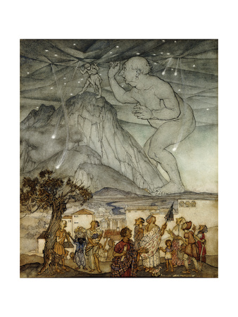 Hercules Supporting the Sky instead of Atlas Giclee Print by Arthur Rackham