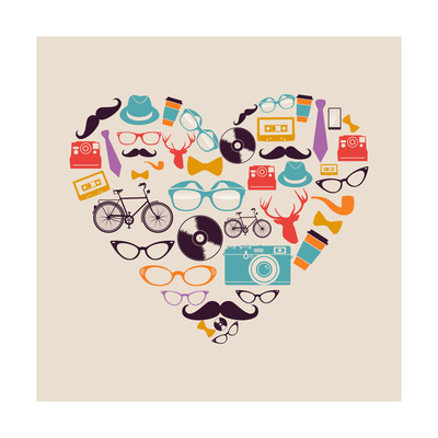 Colorful Vintage Hipsters Love Elements Posters by  cienpies