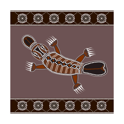 A Illustration Based On Aboriginal Style Of Dot Painting Depicting Platypus Print by  deboracilli