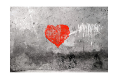 Red Heart Graffiti Over Grunge Cement Wall Print by  Billyfoto