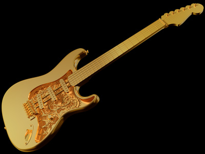 Golden Mechanical Guitar Photographic Print by paul fleet