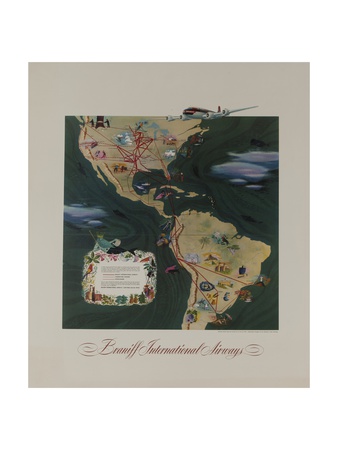 Braniff Airways Travel Poster, the Americas Route Map Giclee Print