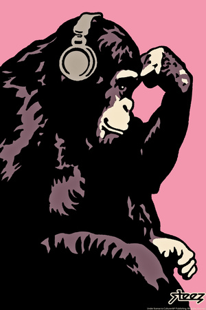 Monkey Thinker - Pink Print by  Steez