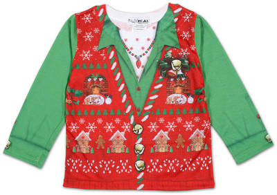 Toddler Girls Long Sleeve: Ugly Xmas Vest Costume Tee Shirt