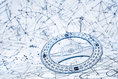 Protractor on the Background of Mathematical Formulas and Algorithms Photographic Print by Andrey Armyagov