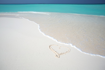 Heart Drawn on an Empty Tropical Beach, Maldives, Indian Ocean, Asia Photographic Print by  Sakis