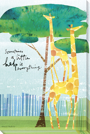 Help is Everything Giraffes Stretched Canvas Print by Maria Carluccio