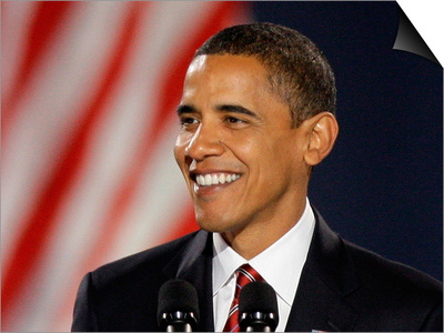 President-Elect Barack Obama Smiles During Acceptance Speech, Nov 4, 2008 Prints