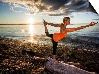 Yoga Position: Dance Pose on the Beach of Lincoln Park - West Seattle, Washington Posters by Dan Holz