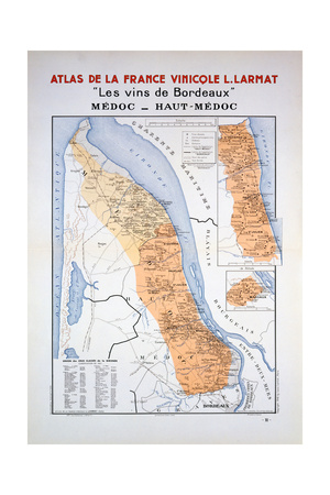 Map of the Bordeaux Region: Medoc and Haut-Medoc Giclee Print