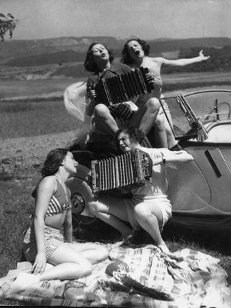 Accordion Picnic Girls Photographic Print