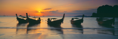 Fishing Boats in the Sea, Railay Beach, Krabi, Krabi Province, Thailand Photographic Print by  Panoramic Images