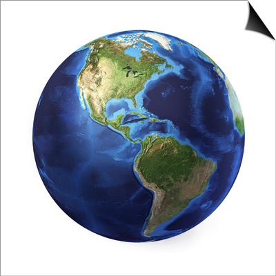 3D Rendering of Planet Earth, Centered on North America and South America Print