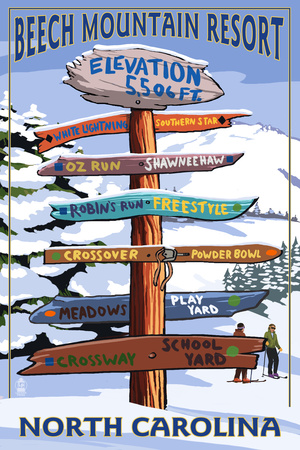 Beech Mountain, North Carolina - Ski Signpost Posters by  Lantern Press