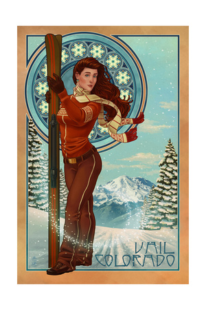 Vail, Colorado - Art Nouveau Skier Prints by  Lantern Press