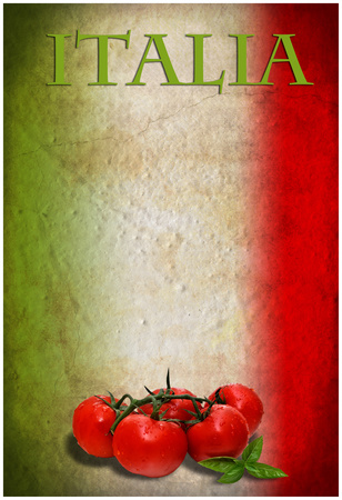 Traditional Italian Flag With Tomatoes And Basil Photo by  pongiluppi