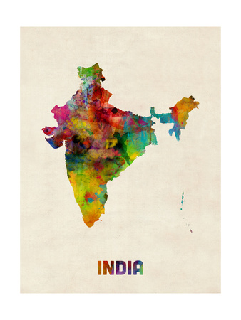 India Watercolor Map Photographic Print by Michael Tompsett