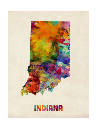 Indiana Watercolor Map Photographic Print by Michael Tompsett