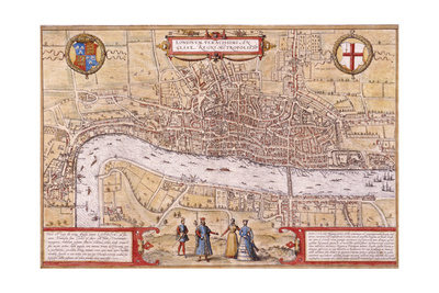 Map of the City of London, Southwark and Part of Westminster, 1572 Giclee Print by Franz Hogenberg