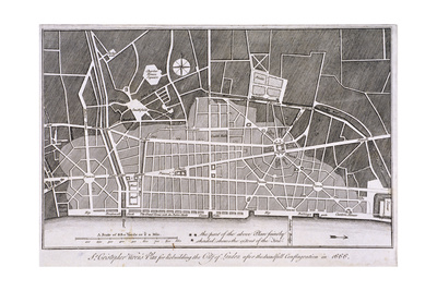 Proposed Plan for the Rebuilding of the City of London after the Great Fire in 1666 Giclee Print by Christopher Wren