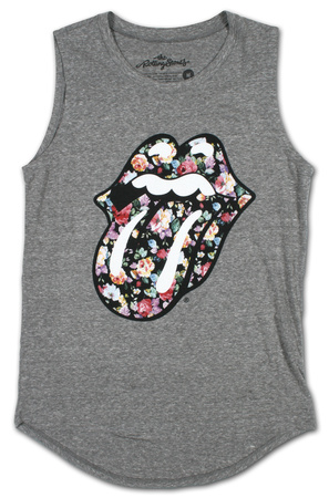 Juniors: Rolling Stones Floral Tongue Muscle Tank Tank Top