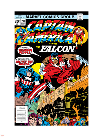 Captain America And The Falcon No.201 Cover: Captain America and Falcon Crouching Plastic Sign by Jack Kirby