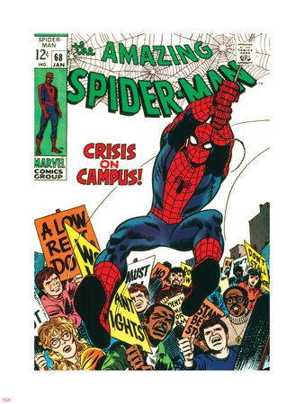 Marvel Comics Retro: The Amazing Spider-Man Comic Book Cover No.68, Crisis on Campus Plastic Sign