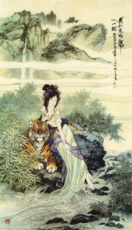 Donna con tigre Stampa artistica