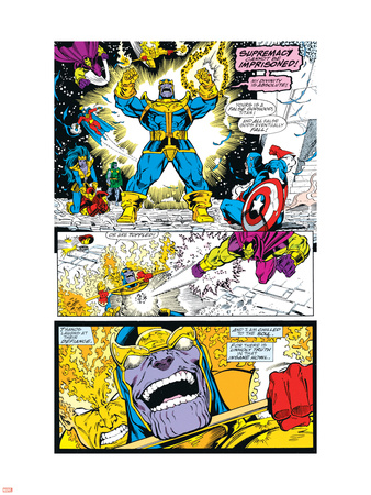 Infinity Gauntlet No.4 Group: Thanos, Captain America and Drax The Destroyer Plastic Sign by George Perez