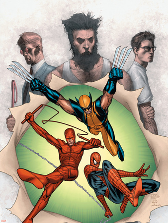 Powerless No.6 Cover: Wolverine, Daredevil, Matt Murdock, Spider-Man, Peter Parker, Logan Plastic Sign by Steve MCNiven