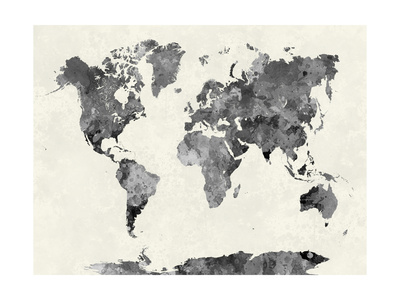 World Map in Watercolor Gray Prints by  paulrommer