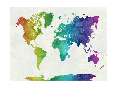 World Map in Watercolor Rainbow Posters by  paulrommer