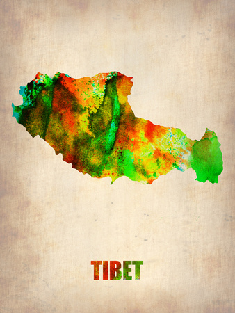 Tibet Watercolor Map Plastic Sign by  NaxArt!