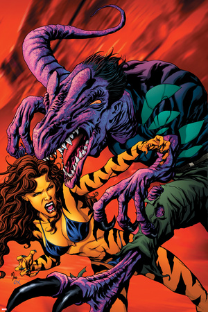 Avengers Academy No.6 Cover: Tigra and Reptil Fighting Print by Mike McKone