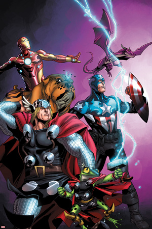 Avengers vs. Pet Avengers No.1 Cover: Thor, Captain America, Iron Man, Throg, Lockjaw, and Lockheed Poster by Ig Guara