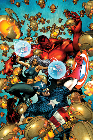 Age of Ultron 6 Cover: Red Hulk, Captain America, Ultron, Storm Print by Brandon Peterson