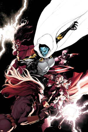 Avengers 23 Cover: Spider Woman, Captain America, Thor, Black Widow, Proxima Midnight Print by Leinil Francis Yu
