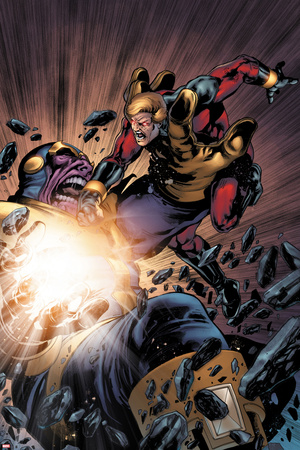 The Thanos Imperative No.5: Captain America and Thanos Fighting Print by Miguel Angel Sepulveda