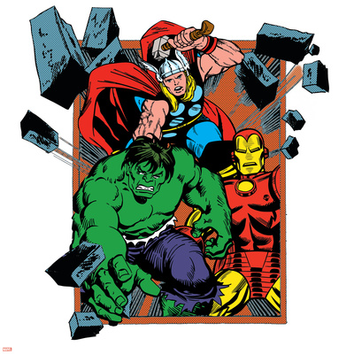 Marvel Comics Retro Badge Featuring Hulk, Thor, Iron Man Prints