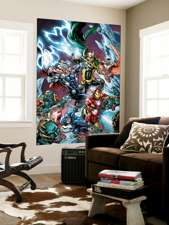 Avengers Assemble Panel Featuring Captain America, Iron Man, Thor, Loki, Falcon Wall Mural!