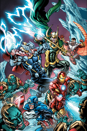 Avengers Assemble Panel Featuring Captain America, Iron Man, Thor, Loki, Falcon Posters