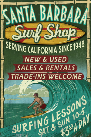 Santa Barbara, California - Surf Shop Plastic Sign by  Lantern Press