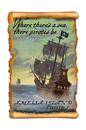 Amelia Island, Florida - Pirate Ship Art by  Lantern Press