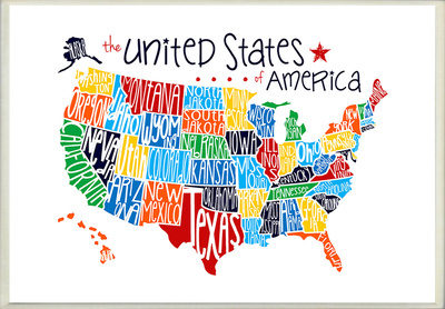 USA Rainbow Typography Map Wood Sign