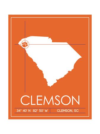 Clemson University State Map Prints by  Lulu