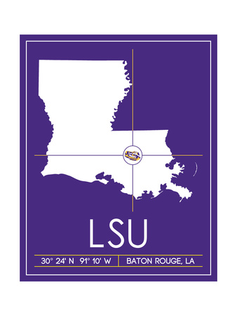 Louisiana State University State Map Prints by  Lulu
