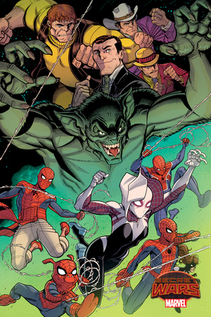 Marvel Secret Wars Cover, Featuring: Spider-Ham, Spider-Gwen, Spider-Man, Spider Woman Posters